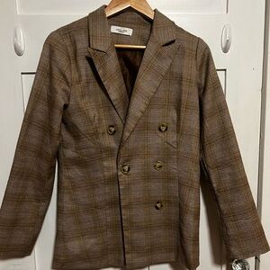 Carly Jean Los Angeles Brown Plaid Double-Breasted Blazer
